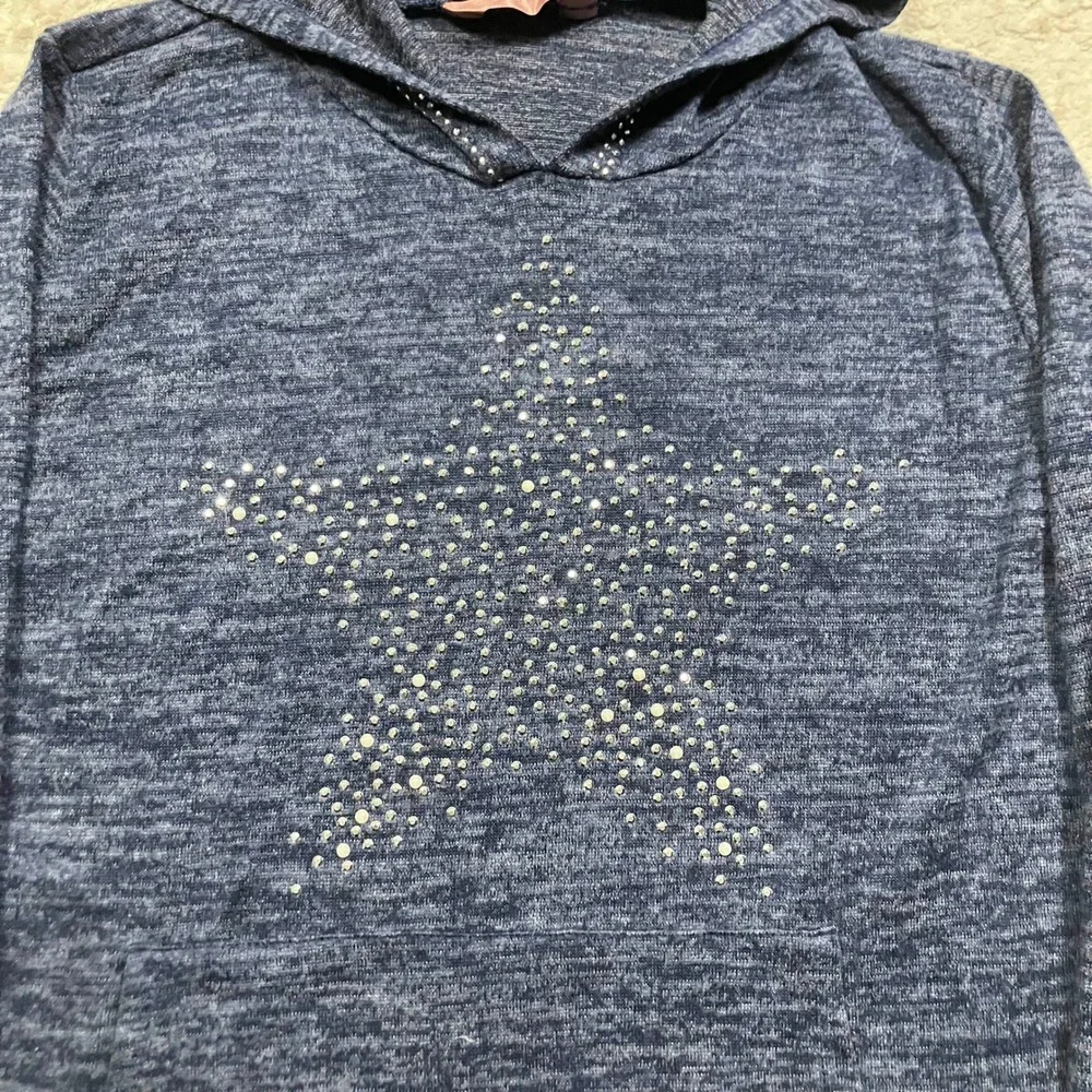 Y2K Glam Star Hoodie Blue Raver 2000s Embellished Size Large - Picture 2 of 7